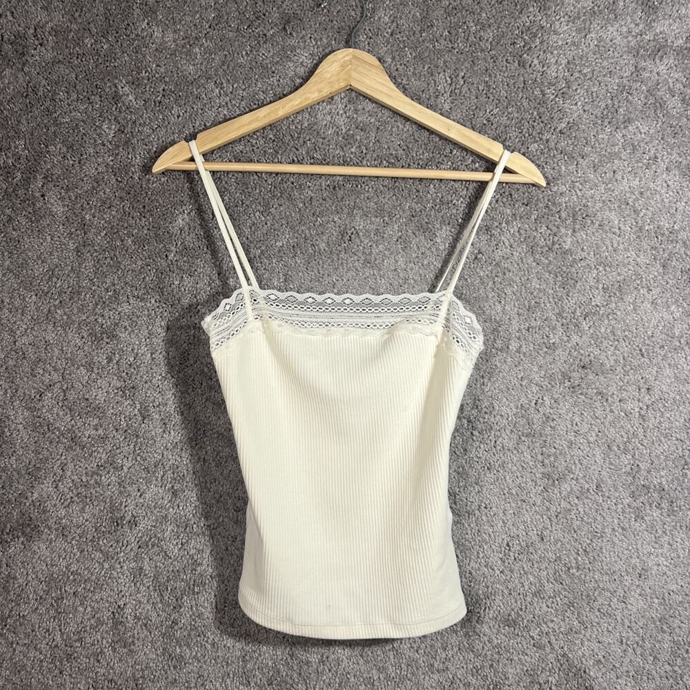 Madewell Women's Small Ivory Lace Trim Spaghetti Strap Cami Tank Top Sleeveless